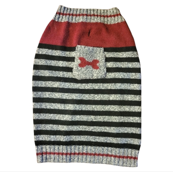 HOST PICK 😊 Vtg Dog Sweater Burgundy Grey Black Pocket For Dog Treat Stylish - Picture 1 of 3
